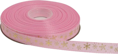 Vista 5 de Cinta de grogrén de copo de nieve con impresión dorada de 25 yardas cada rollo, borde tejido 100% poliéster (3/8 pulgadas, beige)