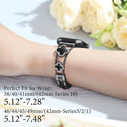 Vista 3 de wipalor Correa de trébol de cuatro hojas para Apple Watch para mujer de 42mm 41mm 40mm 38mm, correas delgadas iWatch para mujer, correas metálicas