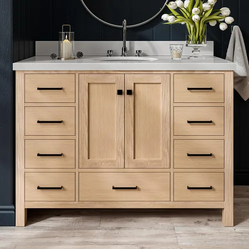Vista 31 de ARIEL Cambridge tocador de baño con fregadero, madera maciza, encimera y protector contra salpicaduras de cuarzo blanco puro de 1.5 pulgadas