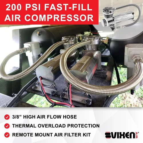 Vista 2 de Vixen Air Kit de suspensión para camión, bolsa de coche, paseo aéreo/resorte. Sistema a bordo - Compresor dual de 200 psi, tanque de 4 galones. Para