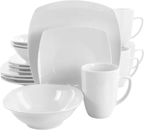 Vista 6 de Elama Marshall - Vajilla de porcelana de 16 piezas, color blanco
