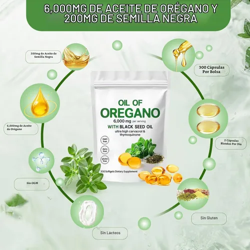 Vista 7 de Aceite de orégano con aceite de semilla negra 2 en 1 cápsulas, 300