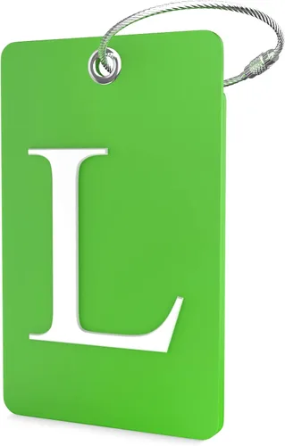 Vista 142 de Etiqueta de equipaje con inicial, totalmente flexible, con aro de acero inoxidable, letra G