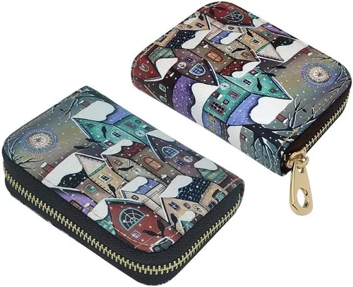 Vista 3 de Funda de cuero con cremallera para tarjetas de crédito RFID para mujeres y niñas