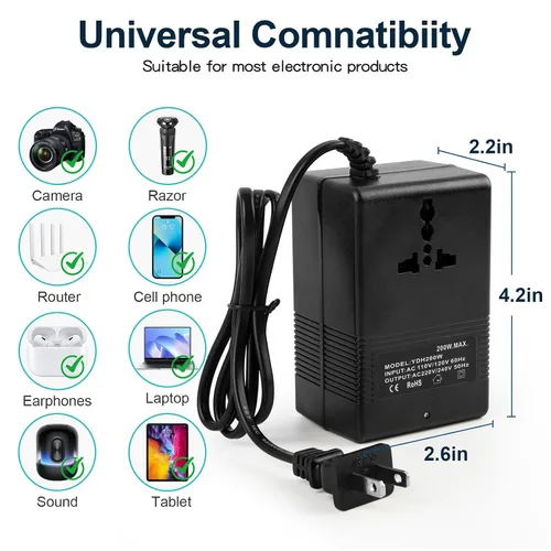 Vista 2 de Transformador convertidor de voltaje (110 V a 220 V) Protección de interruptor de circuito Protección de conversión de voltaje, adecuado para hogar