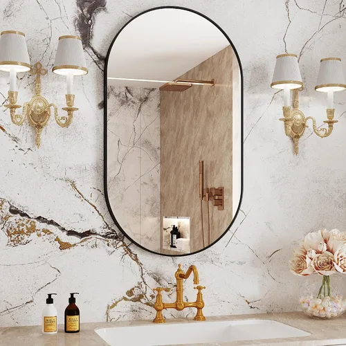 Vista 10 de Protylctaster Espejos ovalados, espejos ovalados de baño, espejo negro de 20 x 28 pulgadas, espejos decorativos de pared, espejos de baño para sobre