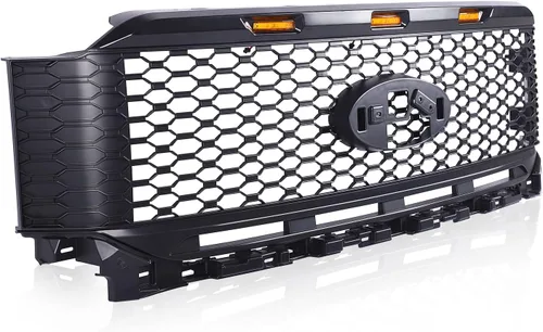 Vista 5 de Rejilla de malla negra mate de repuesto para parrilla delantera compatible con Ford F 150 2021-2022 con 3 luces LED ámbar