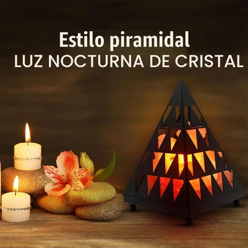 Vista 6 de Lámpara de sal de cristal estilo pirámide Himalayan Glow, luz nocturna con trozos de sal rosa, bombilla de lámpara de sal, (certificada ETL)