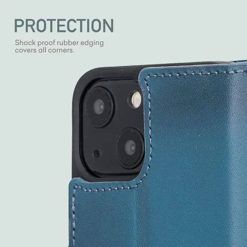 Vista 6 de Bayelon Funda para iPhone 13 Mini de 5.4 pulgadas, funda de cuero de grano completo, funda magnética con ranuras para tarjetas, soporte de soporte