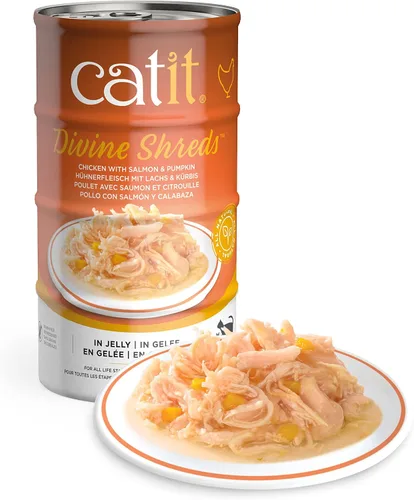 Vista 2 de Catit Divine Shreds in Jelly, adorno prémium para comida para gatos, paquete múltiple de pollo