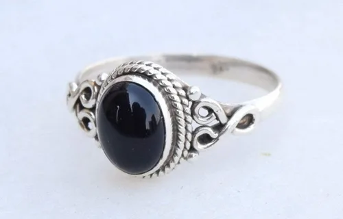 Vista 2 de Anillo de Piedra de Ónix Negro Plata de Ley 925 Anillo Llamativo Para Mujeres Hecho a Mano Piedra Preciosa Joyería de Navidad Regalo Para Ella
