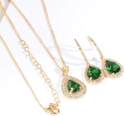 Vista 8 de Juego de joyas de cristal para boda nupcial con colgante de lágrima, collar y aretes colgantes para novia, damas de honor, madre de novia, fiesta