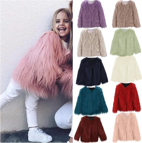 Vista 6 de ZHICHUANG Chaqueta de piel sintética para niñas, abrigo de invierno para día de nieve, gruesa, cálida, a la moda, ropa fresca de 2 a 10 años, Beige