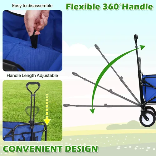 Vista 4 de HKLGorg Carrito plegable con ruedas, resistente, portátil, plegable, con asa, para campamento, comestibles, playa, (azul)