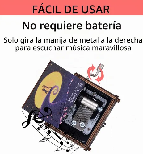 Vista 5 de Ddjbdb Caja musical de madera con manivela para regalo del día de San Valentín, melodía - This is Halloween, patrón de impresión, simplemente