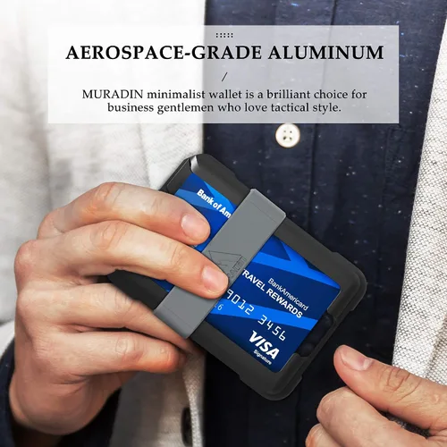 Vista 3 de MURADIN Cartera de aluminio para identificación Cartera de metal RFID Estuche minimalista para tarjetas para hombre