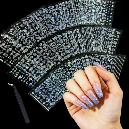 Vista 10 de Calcomanías de uñas con punta francesa para arte de uñas, tira de manicura francesa, 24 hojas 24 hojas de punta francesa