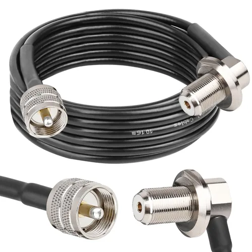 Vista 7 de MOOKEERF RG58 UHF PL259 macho a SO239 hembra de ángulo recto Cable coaxial de montaje en mamparo – Extensión de antena CB de 6 pies para vehículo