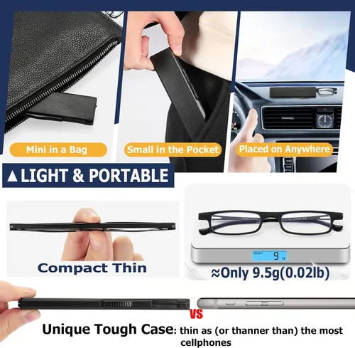 Vista 4 de touk Anteojos de lectura plegables anti luz azul UV, ultra delgados TR90 lectores con estuche compacto portátil para hombres y mujeres, 2