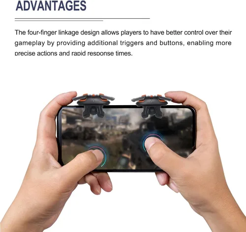 Vista 5 de MECCANIXITY Controlador de juego móvil con disparador de juegos, 1 par de llaves de fuego de un solo disparo de seis dedos, color negro universal