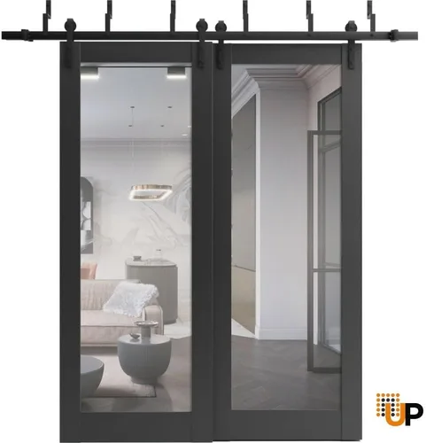 Vista 19 de Lucia 1299 - Puertas plegables plegables para armario corredizo de 2 x 18 x 80 pulgadas, color negro mate con espejo, juego de herrajes de molduras