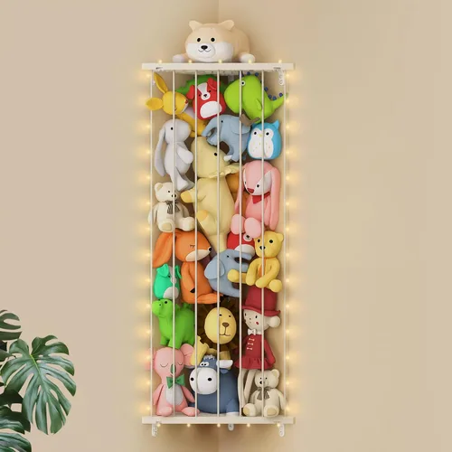 Vista 8 de Red de almacenamiento de animales de peluche de esquina – Soporte para animales de peluche con luces – Organizador de felpa colgante hamaca de Azul