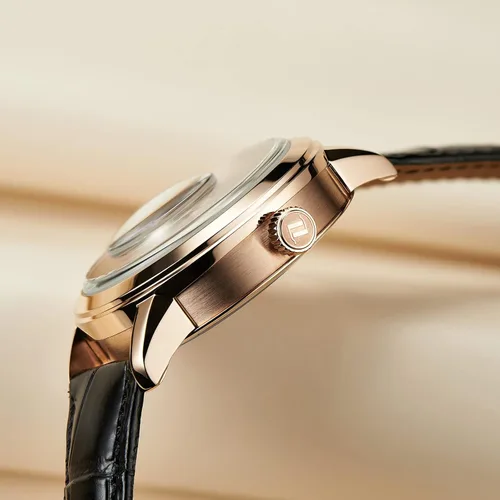 Vista 5 de OBLVLO Relojes de lujo de oro rosa para hombre esfera de esqueleto relojes automáticos correa de cuero VM-1