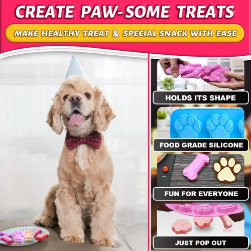 Vista 5 de 3 Moldes de Silicona de Pata de Cachorro y Hueso - Molde Antiadherente para Dulces, Moldes Reutilizables para Cubitos de Hielo para Golosinas