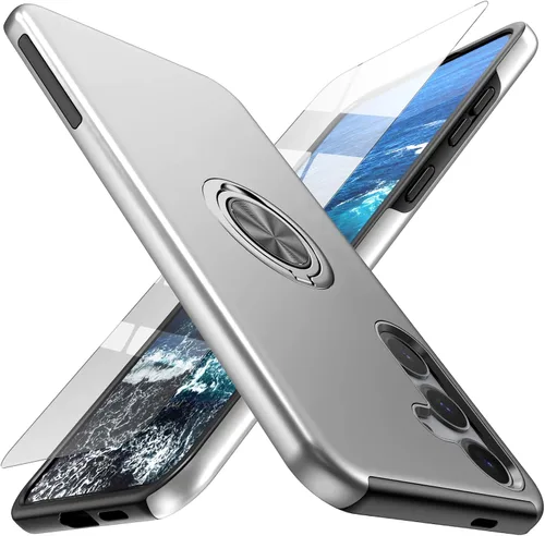 Vista 13 de Funda para Samsung Galaxy S26 con protector de pantalla de vidrio templado, híbrida 2 en 1, funda protectora delgada duradera con anillo magnético