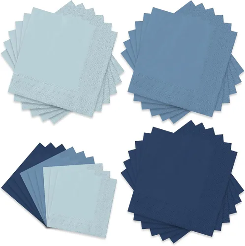 Vista 13 de Whaline Paquete de 150 Servilletas de Papel Azules de 6.5 x 6.5 Pulgadas, 3 Colores, Servilletas de Almuerzo con Temática Azul, Servilletas de Papel