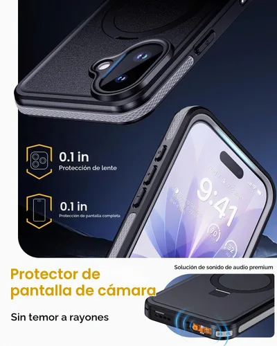 Vista 8 de Lanhiem Funda magnética impermeable para iPhone 17, a prueba de polvo, protector de pantalla integrado, [compatible con MagSafe] [Soporte invisible]