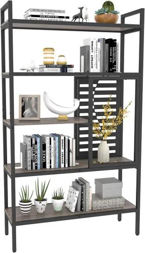 Vista 9 de Weehom Estantería industrial ajustable de 5 niveles, estantería de madera moderna con marco de metal estable, estantes de almacenamiento abiertos