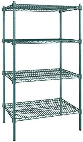 Vista 72 de Kit de 4 estantes de epoxi verde NSF de 21 x 72 pulgadas con postes de 86 pulgadas, estantería de almacenamiento resistente, kit de estantería