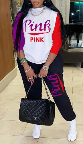 Vista 2 de Nhicdns Women's 2 Piece Outfit Sweatsuits sets Long Sleeve Pullover and Jogger Pants Letter Print Tracksuits with Zipper