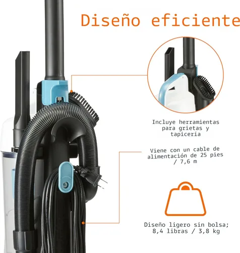 Vista 2 de Amazon Basics Aspiradora vertical sin bolsa para alfombras y suelos duros, con herramientas para grietas y tapicería, mango desmontable, ligera