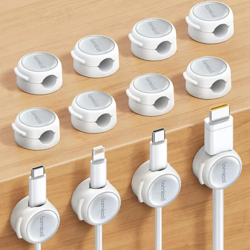 Vista 9 de Lamicall Paquete de 8 clips magnéticos para cables, [transparente y brillo plateado] estético fuerte adhesivo para cargador de teléfono, clips