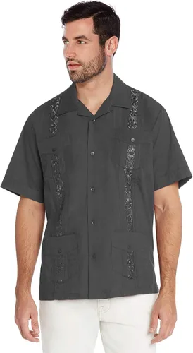 Vista 8 de vkwear Camisa de vestir de manga corta para hombre, estilo guayabera, cubana, playa, boda, informal, para hombre