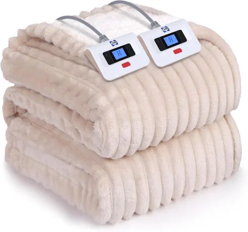 Vista 10 de Sealy - Manta eléctrica térmica suave y acogedora, reversible de franela acanalada a sherpa, calefacción segura con 6 ajustes de calor y protección