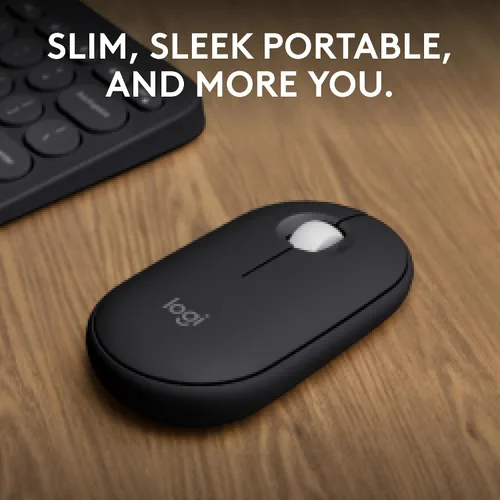 Vista 2 de Logitech Pebble Mouse 2 M350s Slim Bluetooth Ratón inalámbrico, portátil, ligero, botón personalizable, clics silenciosos, fácil de cambiar