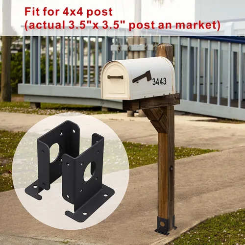 Vista 6 de Juego de 4 soportes de base de poste de pérgola de madera para valla de 4 x 4 (real: 3.5 x 3.5), soportes de base de anclaje negros ajustables