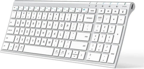 Vista 10 de iClever Teclado Bluetooth BK10 Escritura silenciosa Multidispositivo USB-C Recargable - Teclado inalámbrico delgado para Mac Windows iPad Office