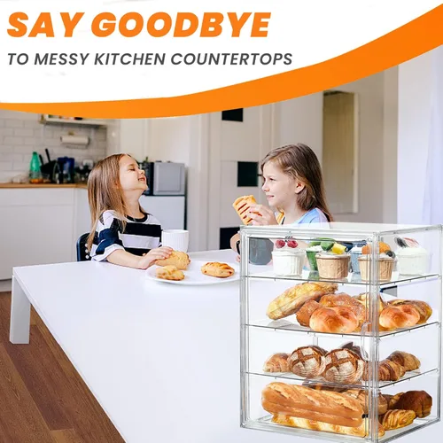 Vista 4 de Caja de pan, cajas de pan grandes para encimera de cocina, contenedor de almacenamiento de pan ajustable de 4 capas, cajas transparentes
