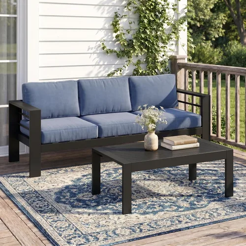 Vista 52 de Solaste Sofá de aluminio para patio con mesa auxiliar, juego de 3 muebles de patio con cojines, sofá de exterior para todo tipo de clima