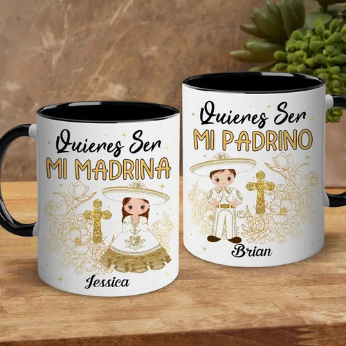 Vista 3 de WHIDOBE Juego de tazas de propuesta de padrinos personalizados, Juego de tazas de Padrino De Bautizo personalizado, Bautizo Recuerdos Juego De 2
