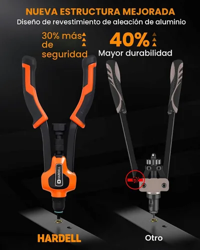 Vista 3 de HARDELL Kit de herramientas de tuerca de remache, kit de herramientas de tuerca remachadora de 14 pulgadas con 80 tuercas remachables, 6 mandriles