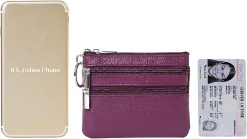 Vista 6 de Monedero de cuero auténtico para mujer, con llavero