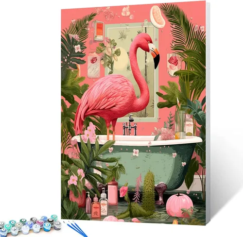 Vista 30 de Pintura por números para adultos, baño, animales, bricolaje, pintura al óleo digital, pintura acrílica, cebra, arte de pared, hojas verdes, bañera