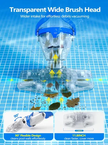 Vista 4 de LanOcean Aspiradora de piscina inalámbrica para piscina enterrada, flujo ajustable, cabezal de cepillo transparente, limpieza visible, potente