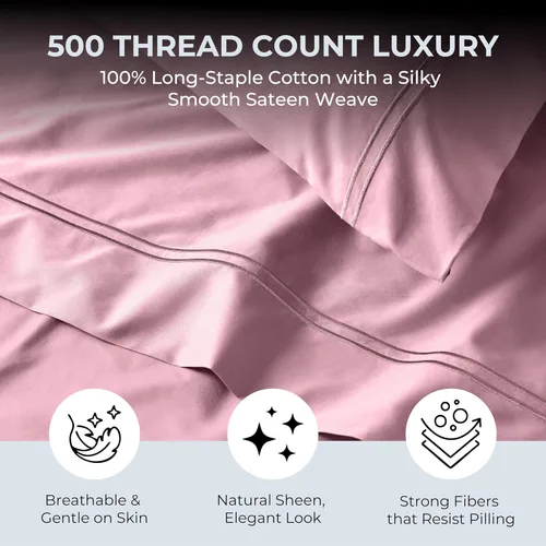 Vista 2 de Sábanas de Cama de Algodón 100% Natural Juego de Sábanas Twin de Tejido Satinado de Una Sola Capa de 500 TC Ropa de Cama Sólida Suave