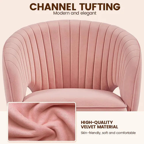 Vista 6 de Topeakmart Moderna silla de terciopelo para tocador, silla de escritorio de maquillaje, sillón ajustable con respaldo de barril copetudo para sala
